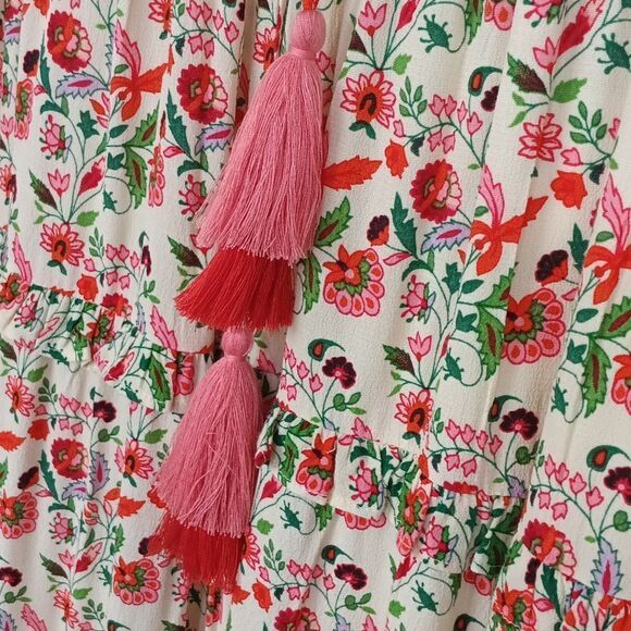 Gibson Latimer Womens Floral tiered Maxi Skirt with Tassels cottagecore boho 12 - Picture 8 of 11